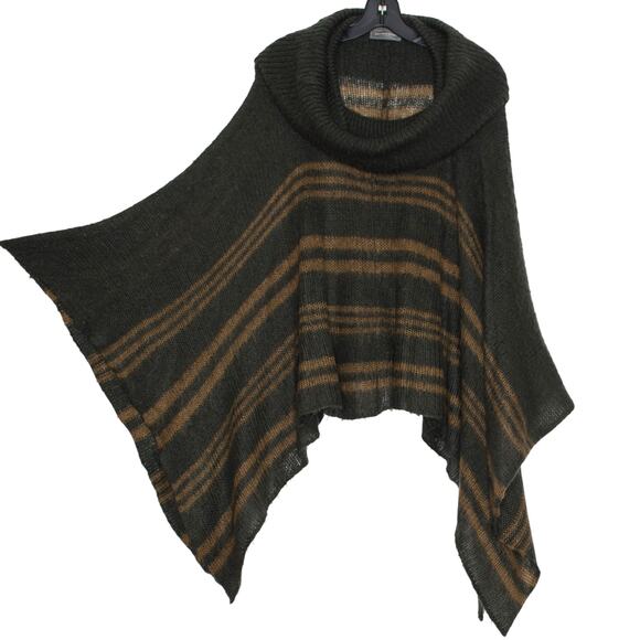 Wooden Ships Poncho Cowl Neck Mohair Wool Asymmetrical Boho Cozy Gray Brown M/L - Picture 5 of 6